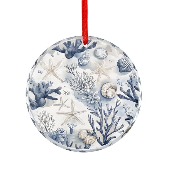 Christmas Ornament Blue Ocean Beach Seashell Starfish Themed Christmas Tree Glass Ornament Blue Seashore Indigo Ocean Coral Seashells Holiday Decorations And Xmas Gift Ideas