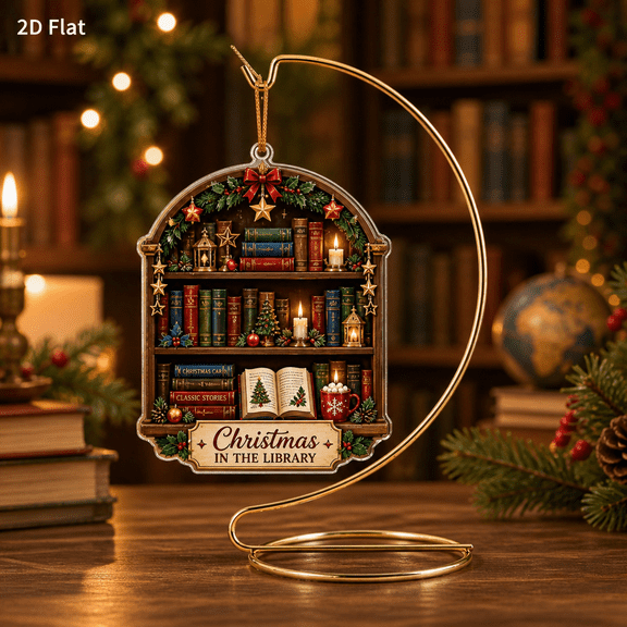 Christmas Ornament Book Lover Library Acrylic Tree Hanging Gift for Readers