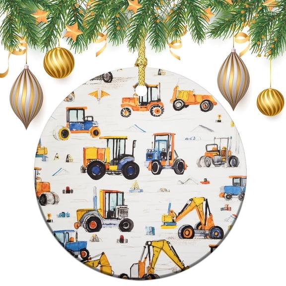 Christmas Ornament Boys Construction Machine And Trucks Christmas Tree Ornaments Kids Boys Car for Boys Girls Round Ceramic Christmas Decoration Holiday Present