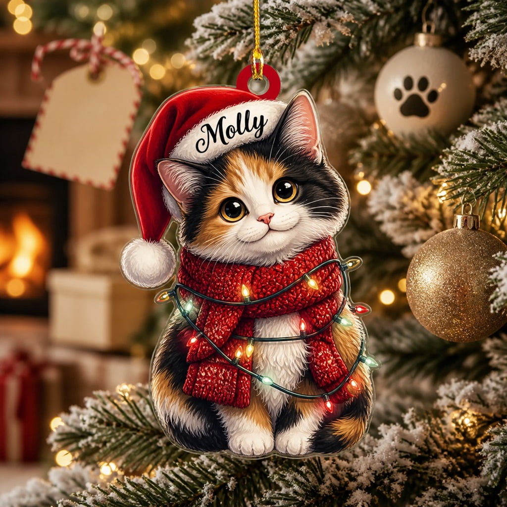 Calico Tree Christmas Ornament Calico Cat Acrylic Tree Hanging for Cat Lovers ...