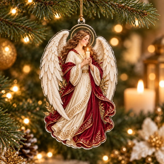 Christmas Ornament, Candle-Holding Angel Acrylic Tree Decoration for Christian Gift