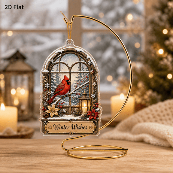 Christmas Ornament Cardinal Window Acrylic Tree Hanging Gift for Winter Holiday Decor