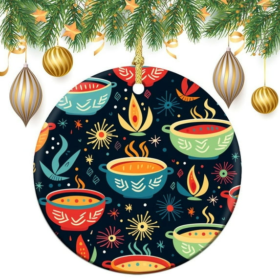Christmas Ornament Cartoon Food Design 3" Ceramic Christmas Ornament Steaming Mexican Bowl Xmas Tree Decoration Funny Gifts for Women/Men