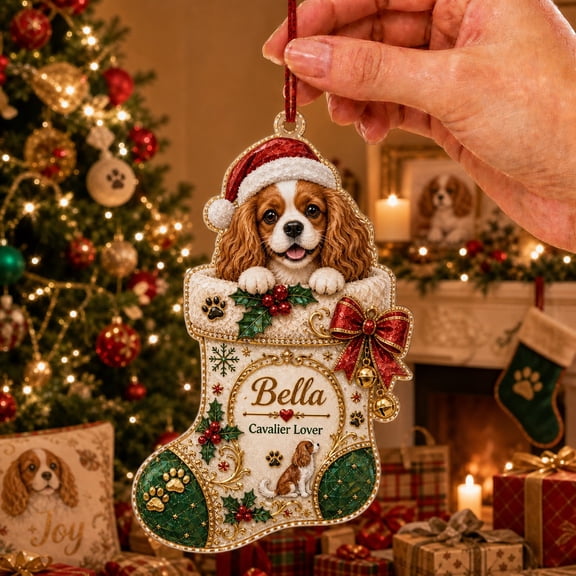 Christmas Ornament Cavalier King Charles Spaniel Personalized Stocking Tree Hanging for Dog Lovers