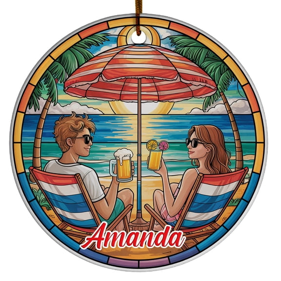 Christmas Ornament  Christmas 2025 Custom Text, Romantic Personalized Ornament for Lovers, Marriage Celebration or Valentines Day Gift, Beach and Tree Theme