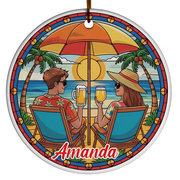 Christmas Ornament  Christmas 2025 Custom Text, Romantic Personalized Ornament for Lovers, Marriage Celebration or Valentines Day Gift, Beach and Tree Theme