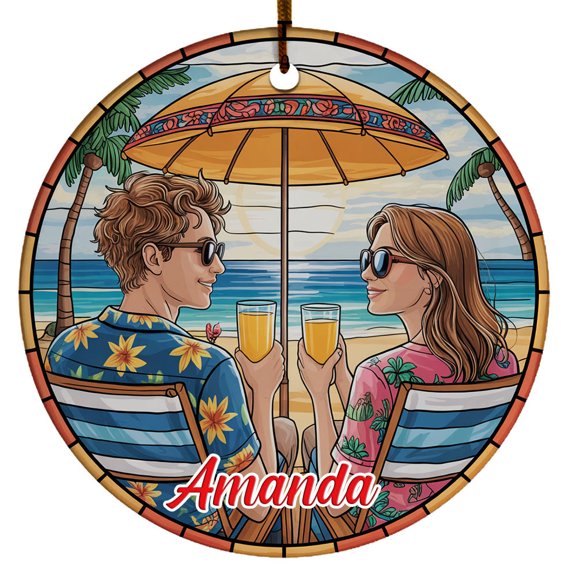 Christmas Ornament  Christmas 2025 Custom Text, Romantic Personalized Ornament for Lovers, Marriage Celebration or Valentines Day Gift, Beach and Tree Theme