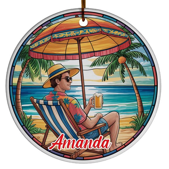 Christmas Ornament  Christmas 2025 Custom Text, Romantic Personalized Ornament for Lovers, Marriage Celebration or Valentines Day Gift, Beach and Tree Theme