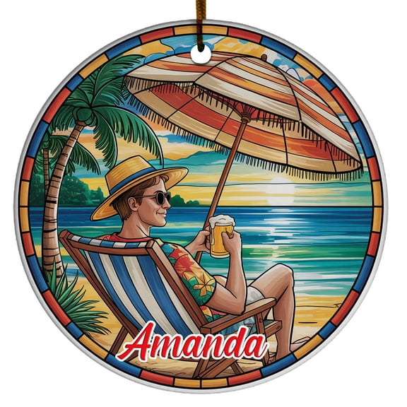 Christmas Ornament  Christmas 2025 Custom Text, Romantic Personalized Ornament for Lovers, Marriage Celebration or Valentines Day Gift, Beach and Tree Theme