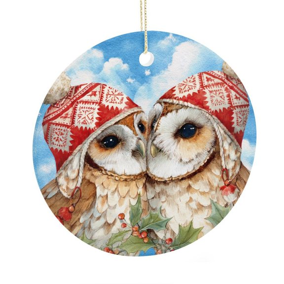 Christmas Ornament Christmas Bauble Cute Couple Owls in Love-2 Ornament for Christmas Tree Holiday Present