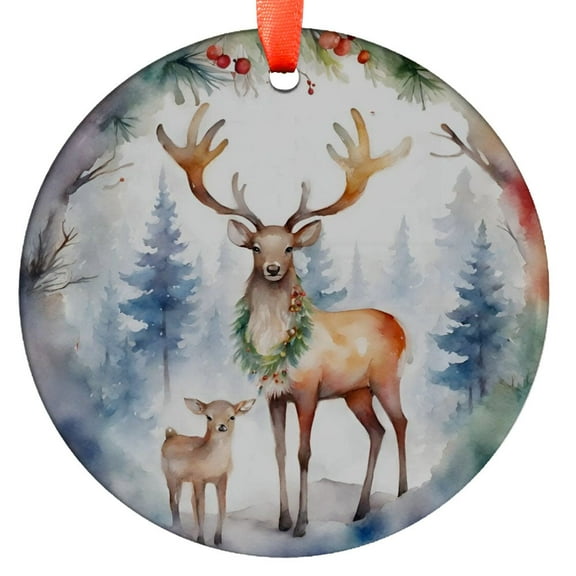 Christmas Ornament, Christmas Decoration, Holiday Gift Idea, Heirloom Keepsake, Round , Gift Exchange, Gift Idea, Deer, Holiday Keepsake, Xmas Tree Hanging Decoration, Seasonal Gif