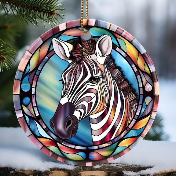 Christmas Ornament, Christmas Decoration, Holiday Present Idea, Heirloom Keepsake, Round Ceramic, Gift Exchange, Gift Idea, Zebra