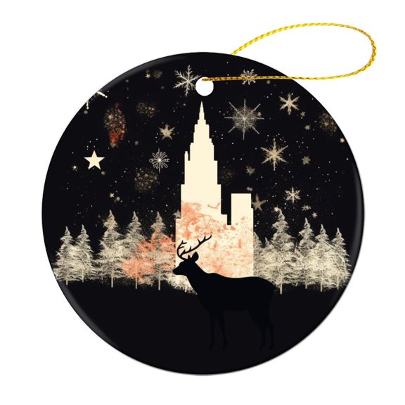 Christmas Ornament Christmas New York State Silhouette 2024 Ornament Landscape Artwork Modern for Boys Girls Round Ceramic Christmas Decoration Gifts for Women Men On Christmas