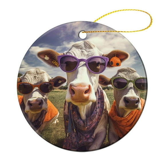 Christmas Ornament Cow Lovers Stocking Name Tags Cows Wearing Sunglasses Holiday Ornament for Home Christmas Tree Decor Holiday Present