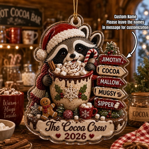 Christmas Ornament Cozy Raccoon Acrylic Tree Hanging Personalized Family Gift