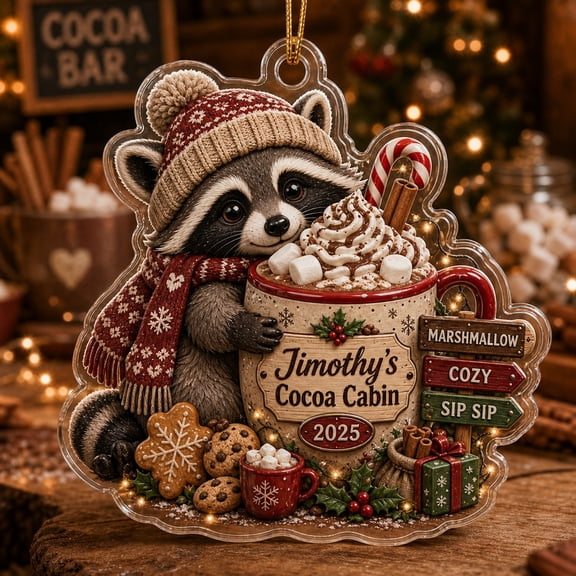 Christmas Ornament Cozy Raccoon Hot Cocoa Acrylic Tree Hanging for Holiday Gift