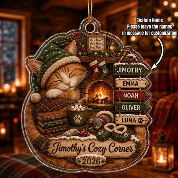 Christmas Ornament Cozy Sleeping Cat Acrylic Tree Hanging Personalized Holiday Gift