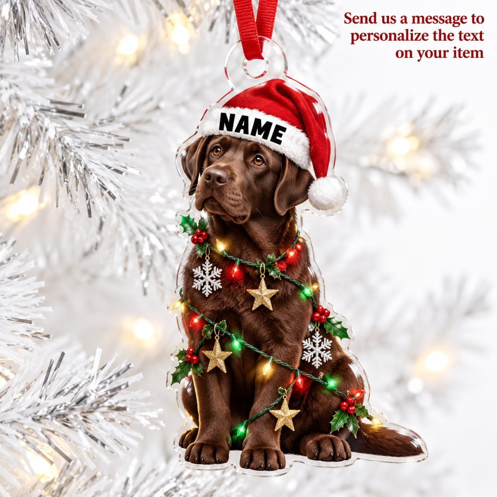 Christmas Ornament, Custom Name Chocolate Labrador, Flat 2D for Dog ...