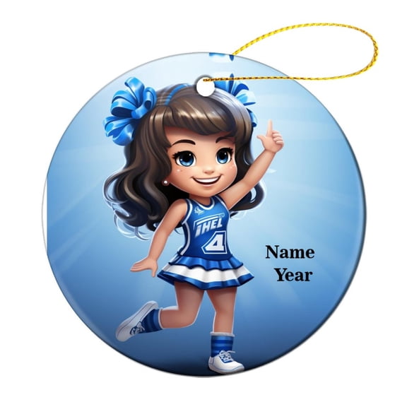 Christmas Ornament Customized Sports Stocking Name Tags Cartoon Cheerleader with Blue Uniform Ornament for Christmas Tree Christmas Ornament for Family Sister Friend