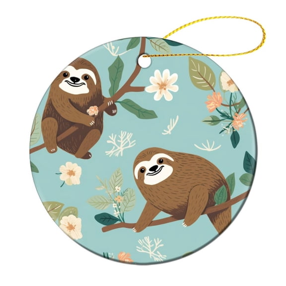 Christmas Ornament Cute Sloths Adorable Cartoon Animal Sloth On Tree Branch Flowers Leaves Jungle Christmas Tree Ornaments Cute Sloths Adorable Cartoon Animal Xmas Tree Decoration Ornament