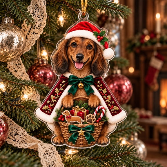 Christmas Ornament Dachshund Santa Hat Acrylic Tree Hanging for Dog Lovers