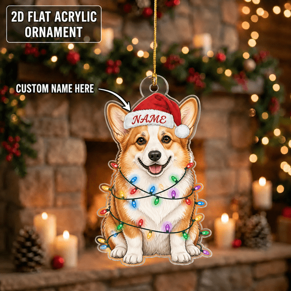 Christmas Ornament Decor Corgi Santa Acrylic Tree Hanging for Dog Lovers