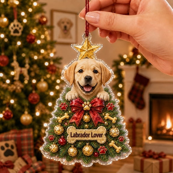 Christmas Ornament Decor Gift, Labrador Retriever Tree Ornament Acrylic Hanging Decor for Dog Lovers