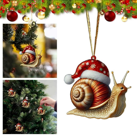 Christmas Ornament Double Printing Acrylic 2D Pet Ornaments Christmas Tree Decor Xmas Ornament for Family Kids Friends/ Small Animal Pendant Snail