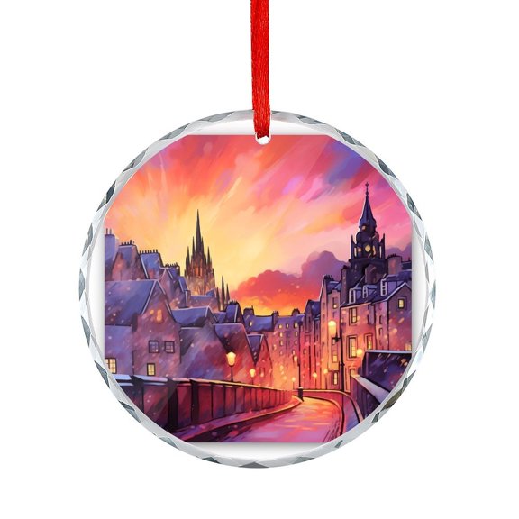 Christmas Ornament Edinburgh Cityscape Crystal Glass Christmas Decor with Holiday Design Collectible Souvenir Gifts for Women