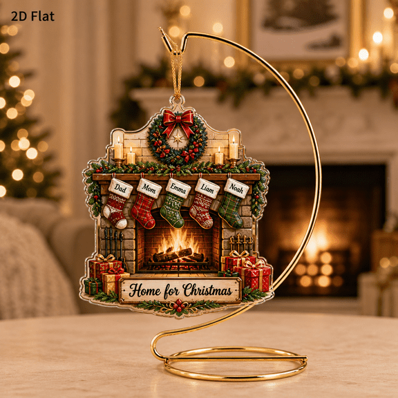 Christmas Ornament Family Fireplace Acrylic Hanging Keepsake for Holiday Gift Giving