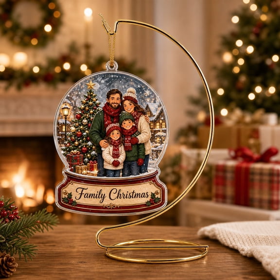 Christmas Ornament Family Snow Globe Acrylic Tree Hanging Holiday Gift