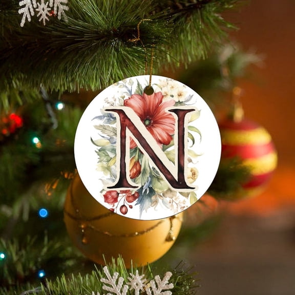 Christmas Ornament Floral Initial Christmas Tree Ornaments Letter N Monogram Initial Floral Watercolor Christmas Home Office Tree Decorations Gifts Keepsake for Family