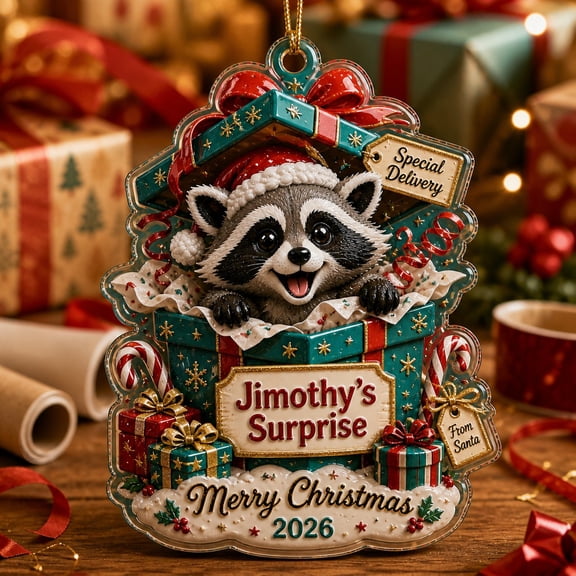 Christmas Ornament Funny Raccoon Gift Box Hanging Tree Decor for Holiday Gift Giving