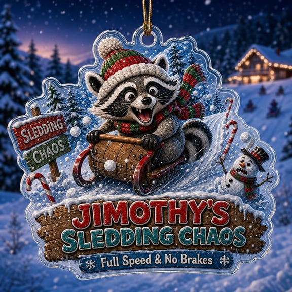 Christmas Ornament Funny Raccoon Sledding Acrylic Tree Hanging for Winter Holiday Fans