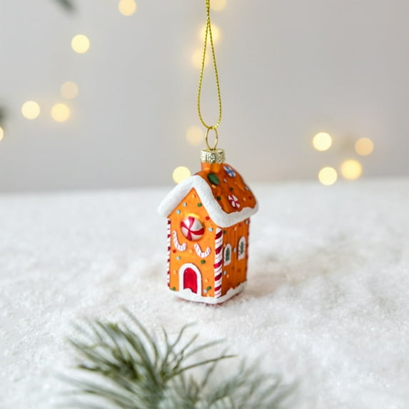 Christmas Ornament, Glass Gingerbread House Hanging Decoration Handcrafted Candy Design Tree Ornament for Holiday Party Home Décor 2025