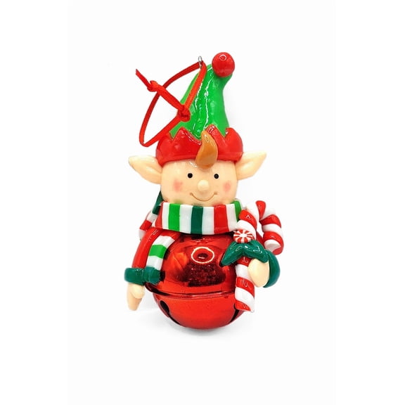 Wizardi Christmas Ornament - Glossy Gingerbread Elf with Candy Cane. Festive Decoration F07-N2-17-E2506B