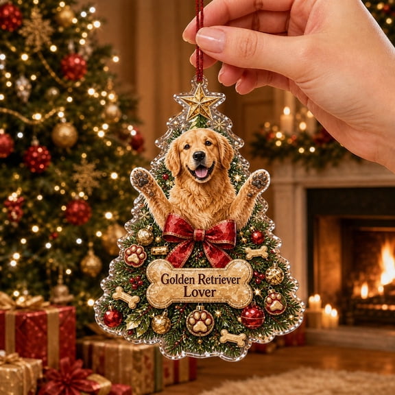 Christmas Ornament Golden Retriever Tree Acrylic Hanging Decor for Dog Lovers