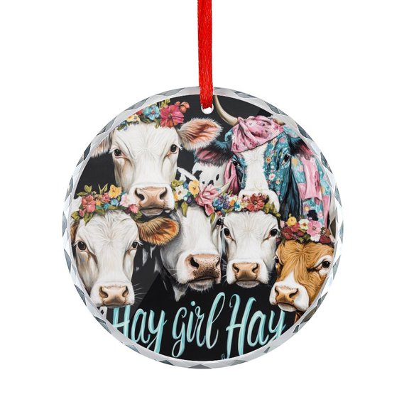 Christmas Ornament Hay Girl Hay Cow Christmas Tree Glass Ornament Farmhouse Cow for Home Office Xmas Tree Decor