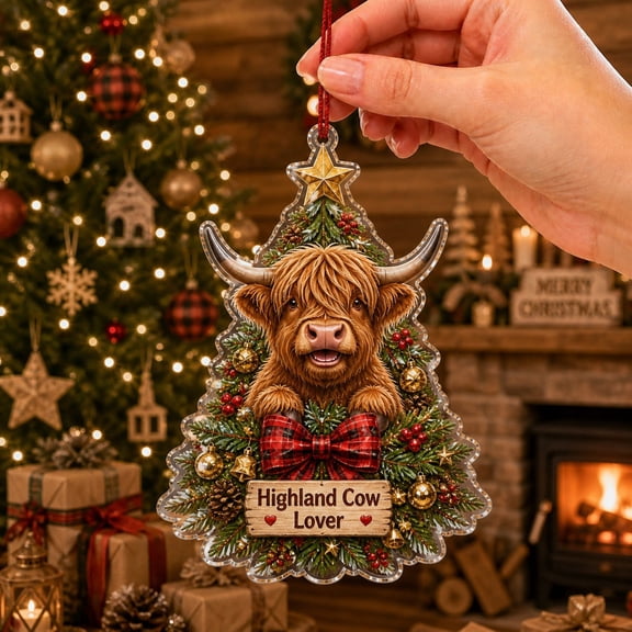 Christmas Ornament Highland Cow Acrylic Tree Hanging for Highland Cow Lovers