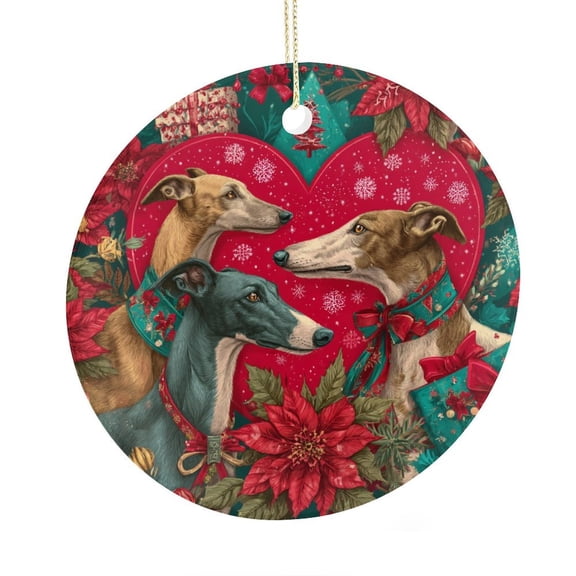 Christmas Ornament Holiday Dog Double-Sided Printed 3" Ceramic Christmas Ornament Christmas Greyhound Dogs Keepsake Funny Christmas Hanging Tree Decor Ornament Gifts Keepsake for Family