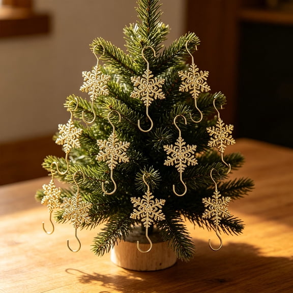 Christmas Ornament Hooks, Snowflake Metal Hangers, Double S-Hooks for Tree Decor, Reusable Holiday Decoration Accessories