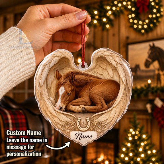 Christmas Ornament Horse Foal Angel Wings Personalized Acrylic Tree Hanging for Horse Lovers
