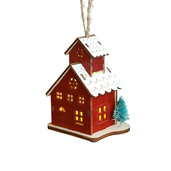 Christmas Ornament Hut Christmas Decoration Glowing Cabin LED Wooden Christmas House Christmas Tree Ornament