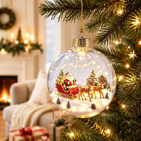 Christmas Ornament with Illuminated Winter Scene, Battery Operated Hanging Light for Christmas Decorations for Home, Holiday Party Decorations and Christmas Tree Decor,