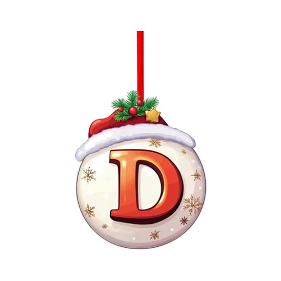 Christmas Ornament Initial Letter D | Hanging Santa Hat Bauble for Christmas Tree Decor | Personalized Custom Holiday Decoration for Home Bedroom Party Gifting