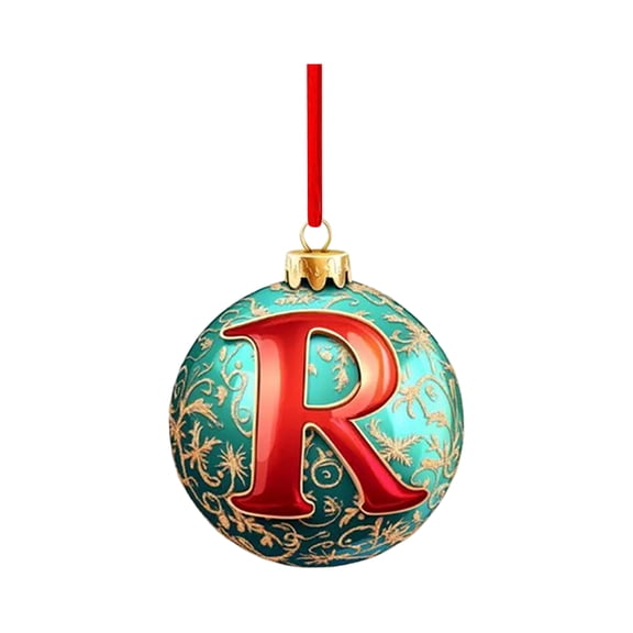 Christmas Ornament Initial Letter R Monogram Hanging Bauble, Festive Personalized Decor for Holiday Home, Ideal for Gifting, Teal Acrylic with Gold Detailing, 1 Pack