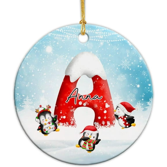 Christmas Ornament with Initial Name A, Custom Monogram A Xmas Ornament, Personalized Monogram Initial Letter A Christmas Ceramic Ornament Gifts for Family Mom Dad Friends, Tree Xmas Decor ZVpkUs