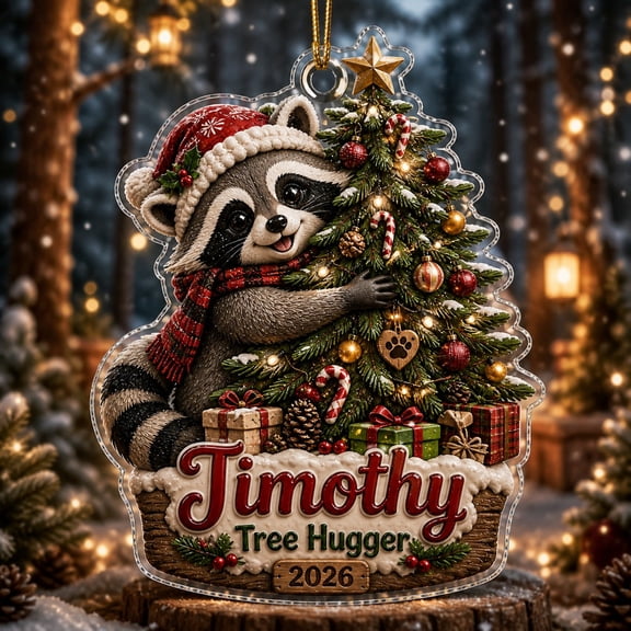 Christmas Ornament Jimothy Raccoon Tree Hugger Acrylic Tree Hanging for Holiday Decor