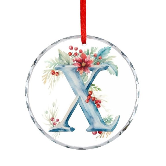 Christmas Ornament Letter X Monogram Initial Floral Watercolor Christmas Ornaments Crystal Hanging Your Name & Initial Hanging Ornaments for Holiday Decoration