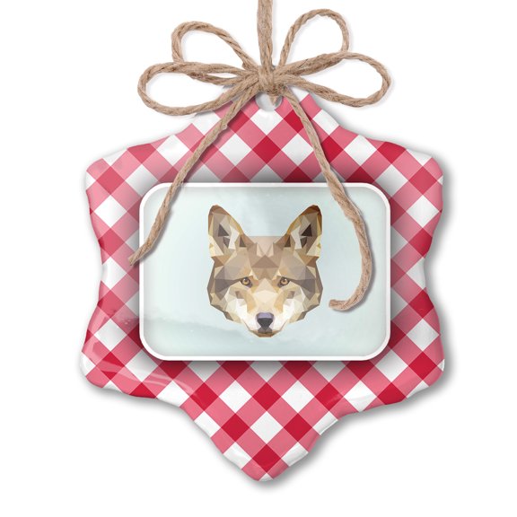 Christmas Ornament Low Poly Animals Modern design Red Wolf Red plaid Neonblond